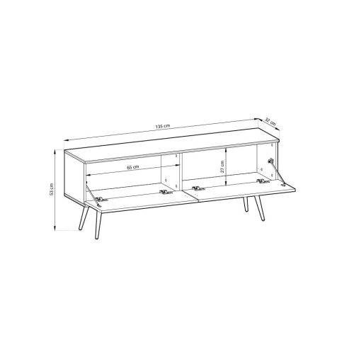 Szafka RTV Beżowa - Złota  135 cm Noga Złota
